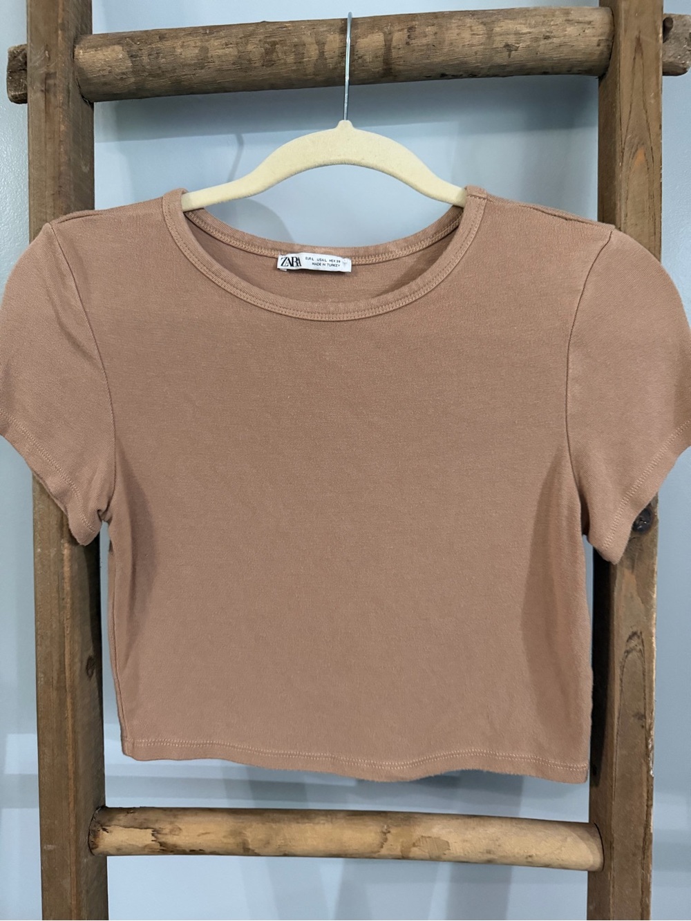 Zara Short Sleeve Crop Top - Mauve/Tan
